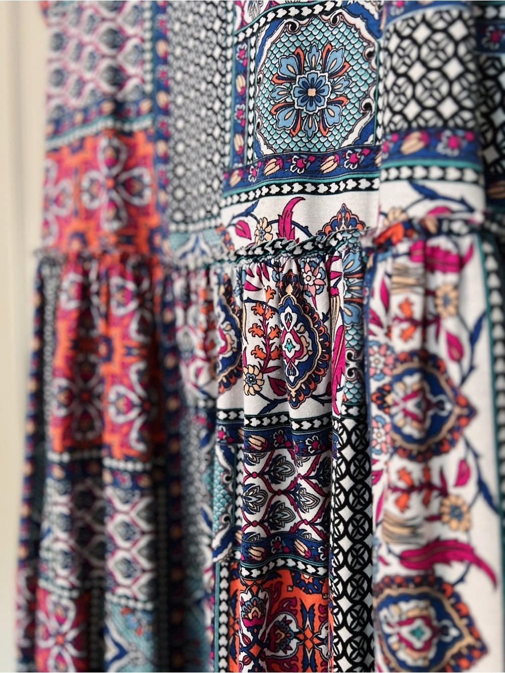 Emma & Michele Patchwork Boho Midi Dress | Sleeveless Tiered | Size Small - Picture 3 of 6